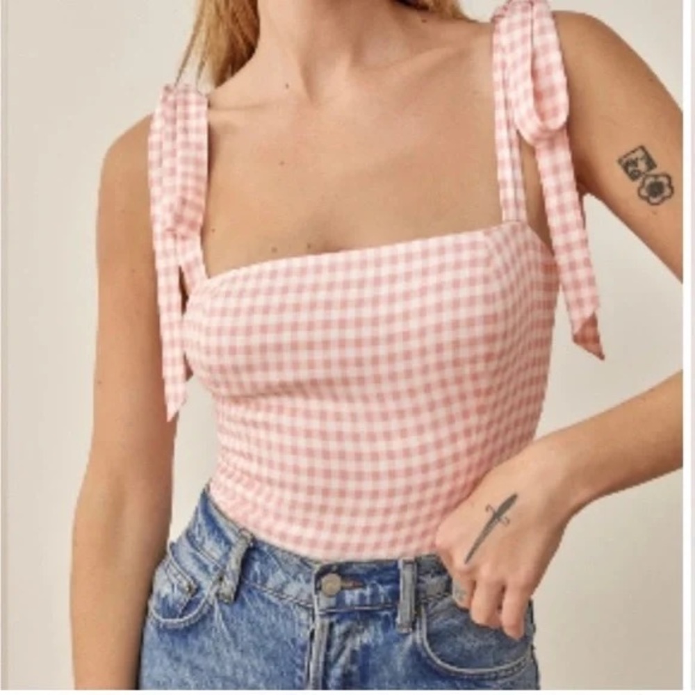Reformation Pink Gingham Tank Top